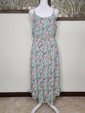 J. Crew Spring Floral Spaghetti Strap Tie Waist Midi Dress Sz 8 Euro Summer